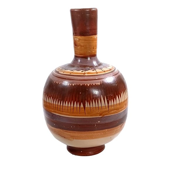 13.5" Vtg Southwest Mexican Folk Art Terracotta Clay Pottery Water Jug Vessel - Picture 3 of 5